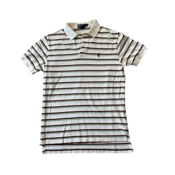 POLO by Ralph Lauren short sleeve collared shirt, size M, cream, brown & green - Picture 1 of 9